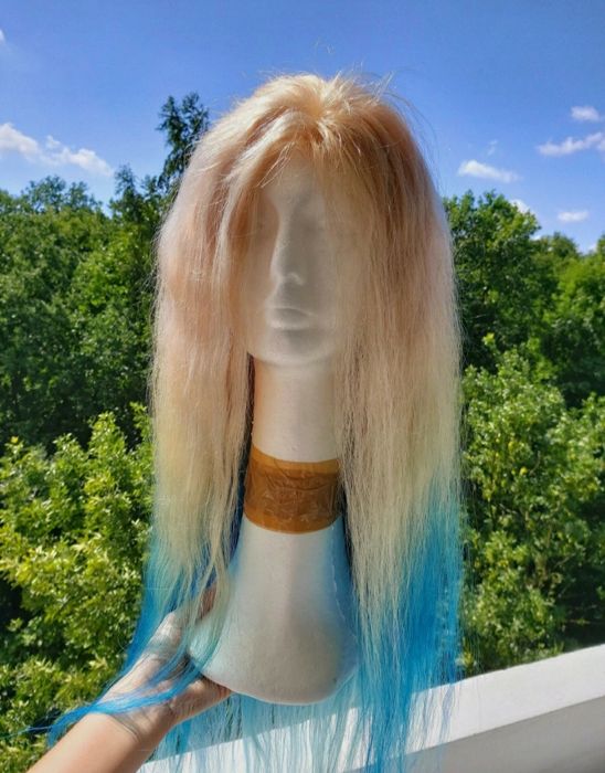 tęczowa kolorowa peruka z włosów naturalnych ludzkich