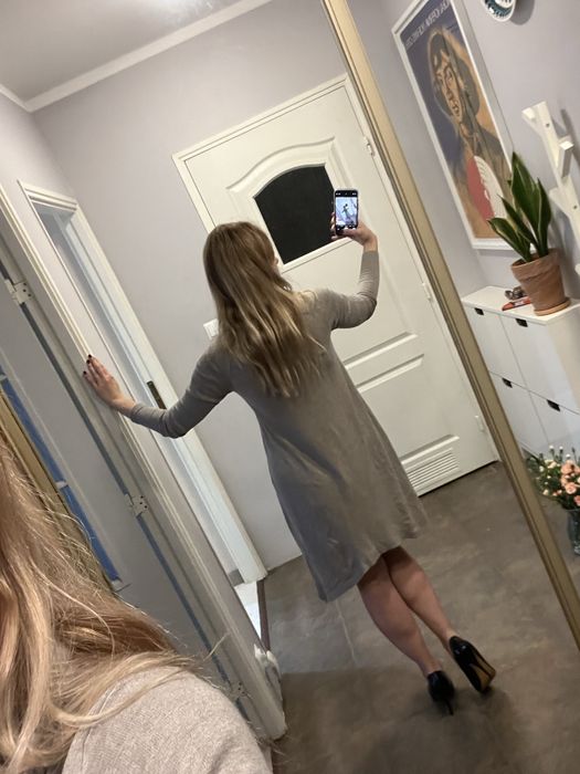 Wiskoza kaszmit sukienka tunika golf uniwersalna beżowa