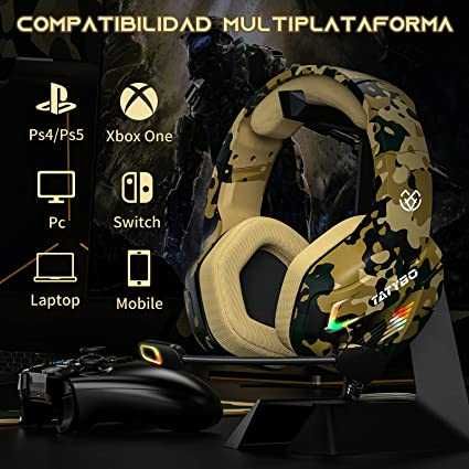 Tatybo auriculares Gaming com microfone e 4 modo de luz RGB