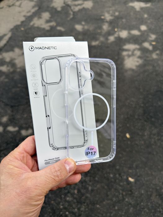 Чехол айфон 17 прозрачный тонкое кольцо MagSafe противоударный
