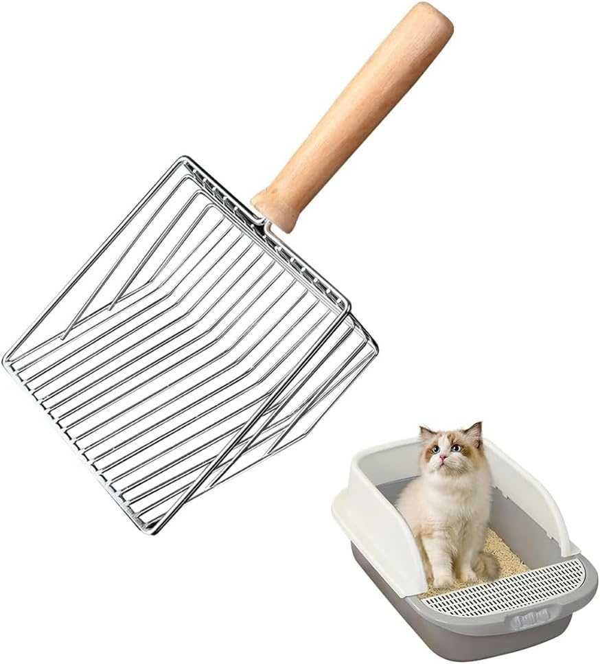 Łopatka do Żwirku Dla Kota – Metalowa Z Drewnianą Rączką 26 x 11.5 cm