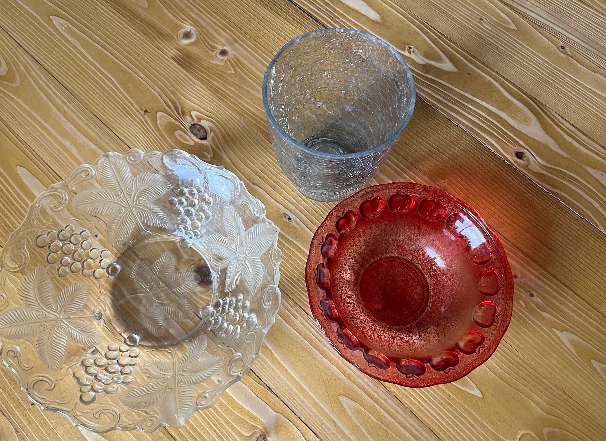 Szklany wazon i misy szkło kuchenne ozdobne kryształy