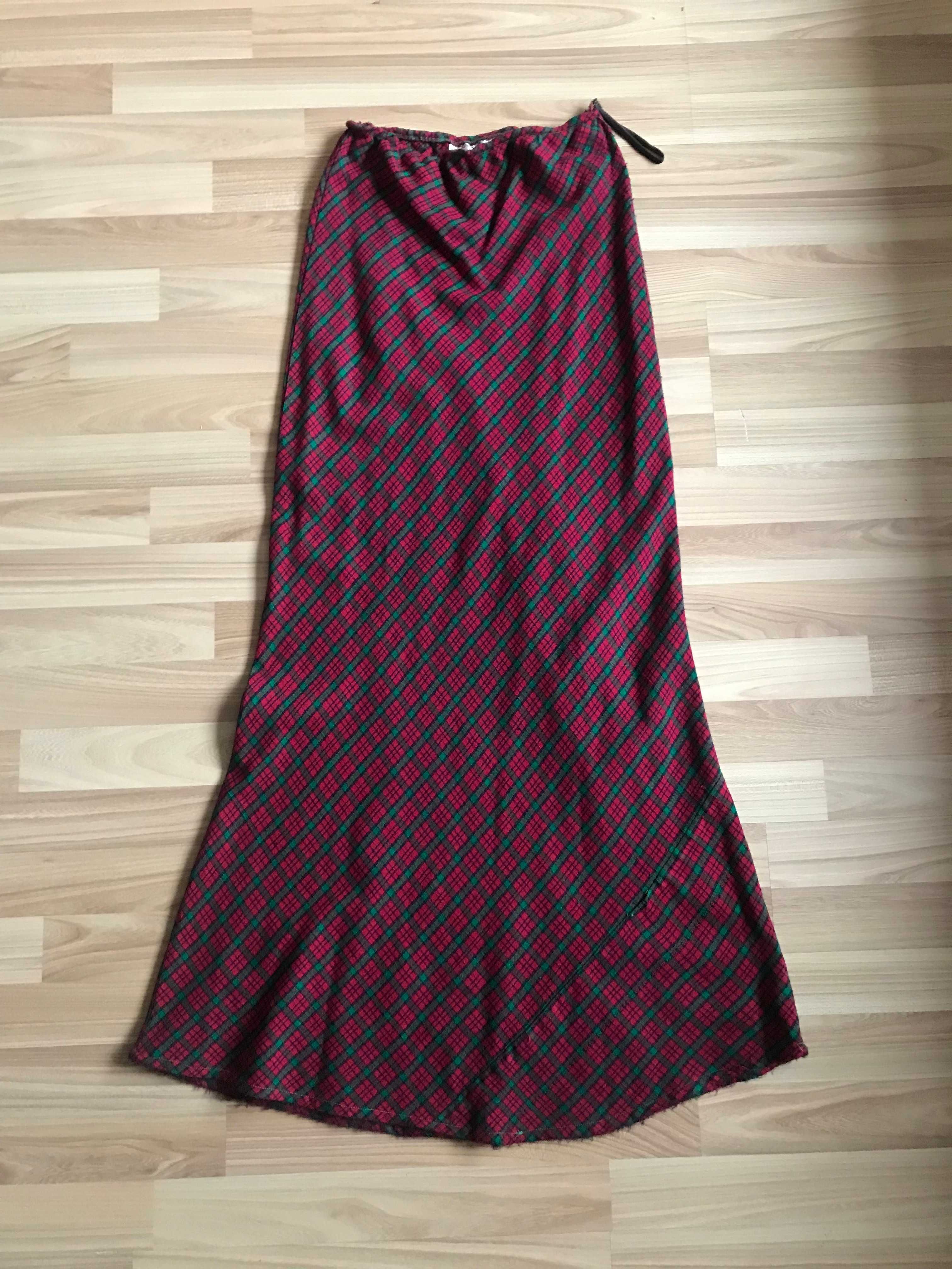 Spódnica maxi do kostek r. 38 w kratę czerwono zielona vintage retro