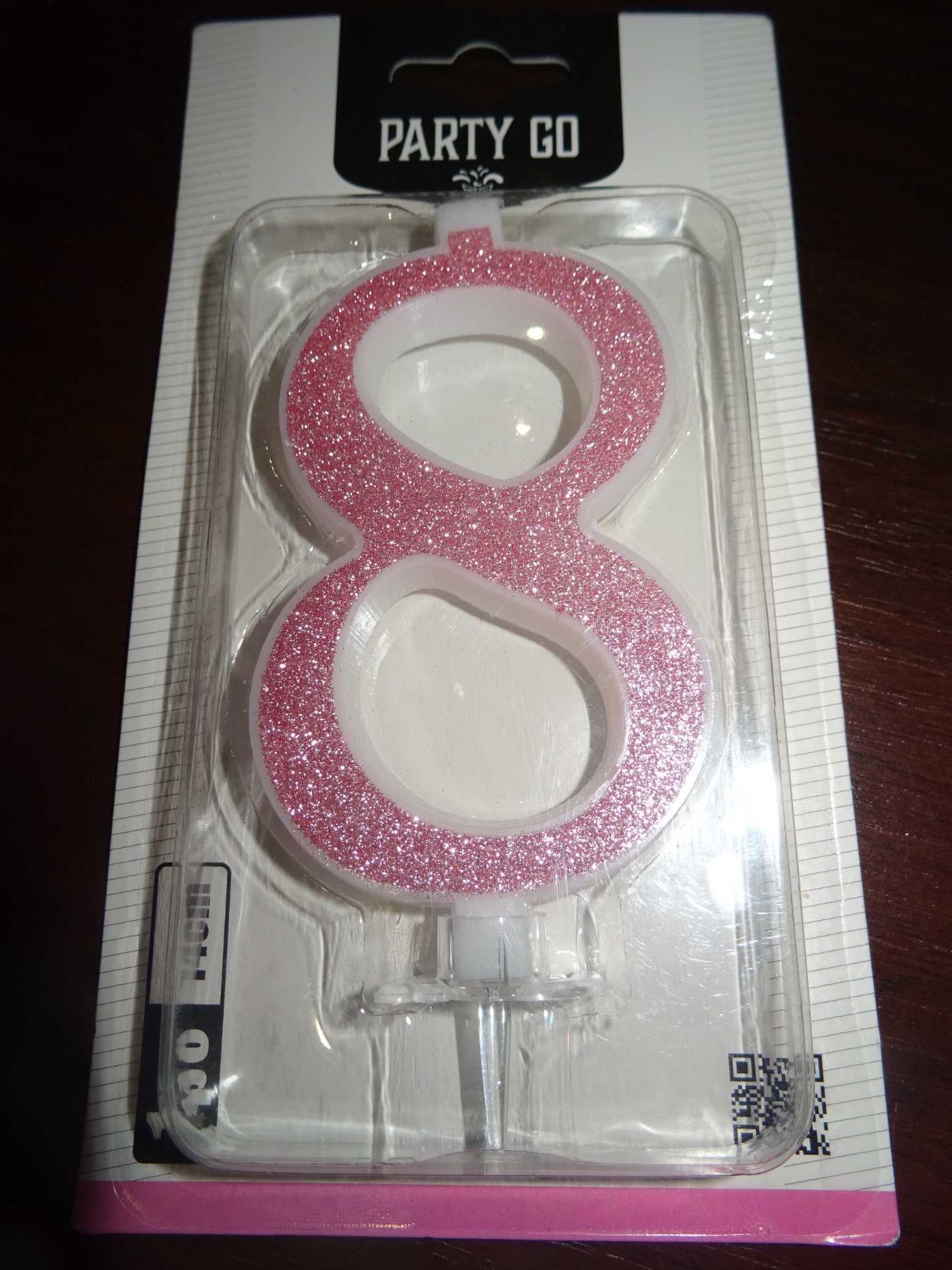 Różowa świeczka urodzinowa cyfra 8 (osiem) brokat