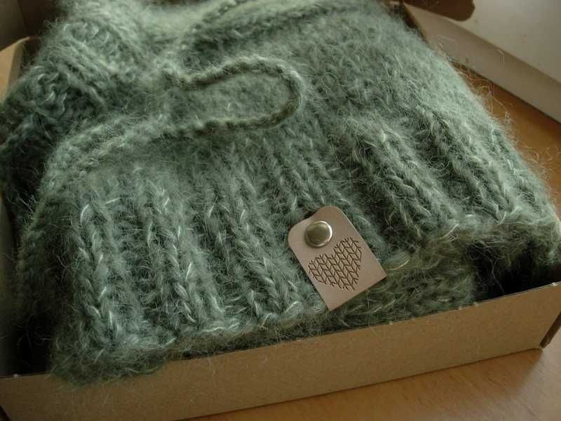 zielony kaptur fluffy balaclava z alpaki i kid-silka