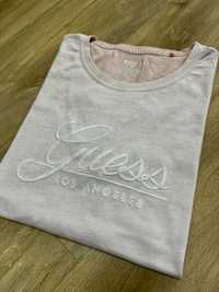 Koszulka , tshirt Guess M, wyszywane logo, różowa przecierana bawełna