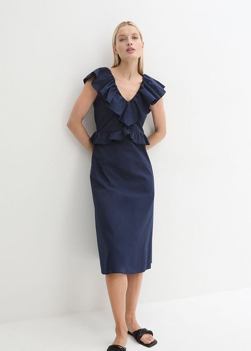 B.P.C granatowa sukienka midi z falbanami ^40