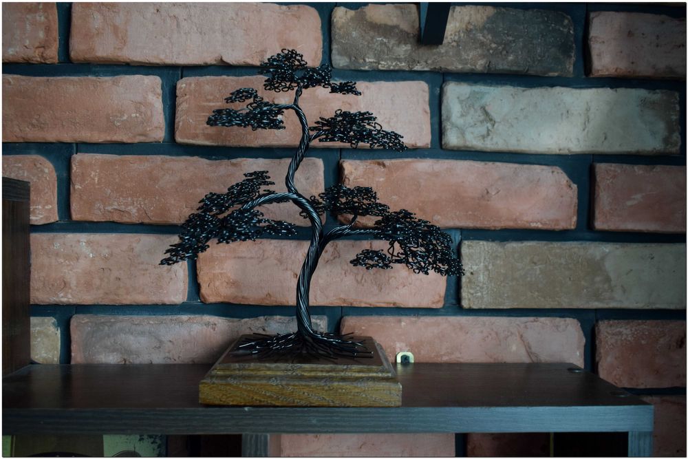 Czarne drzewko bonsai wykonane z drutu , rękodzieło prezent dla mamy