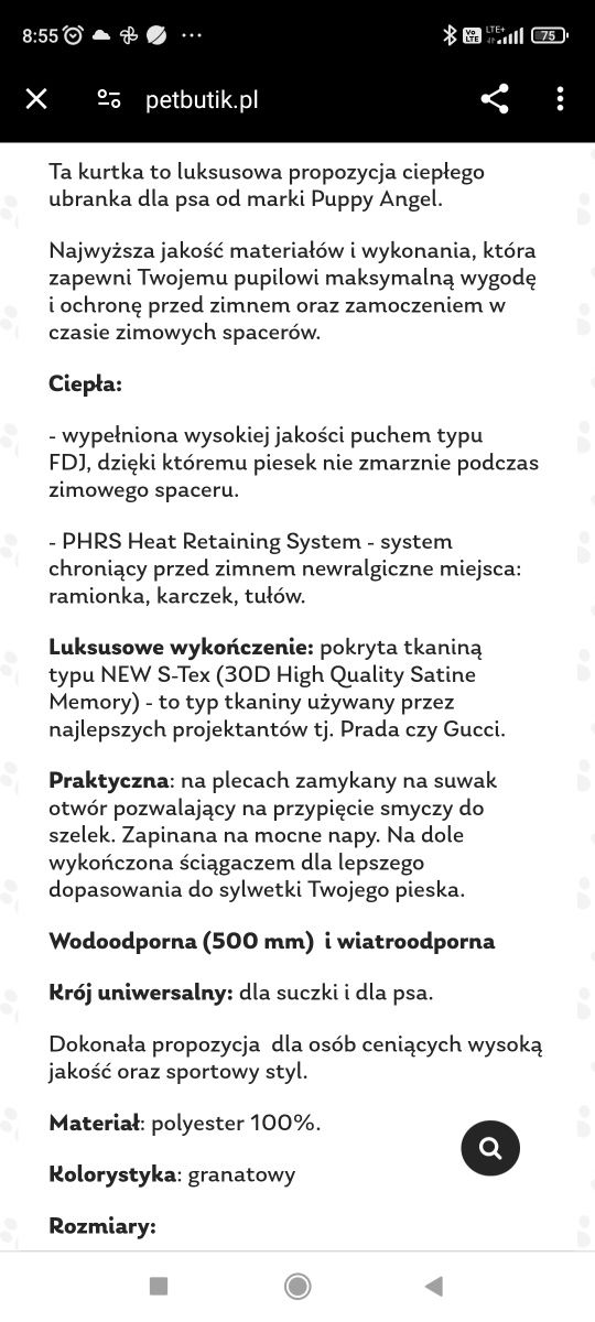 Kurteczka dla psa Pulpy Angel Nawy Regular