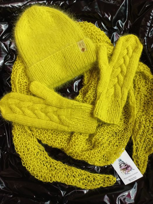 Комплект фісташковий - шапка ,бактус, рукавиці