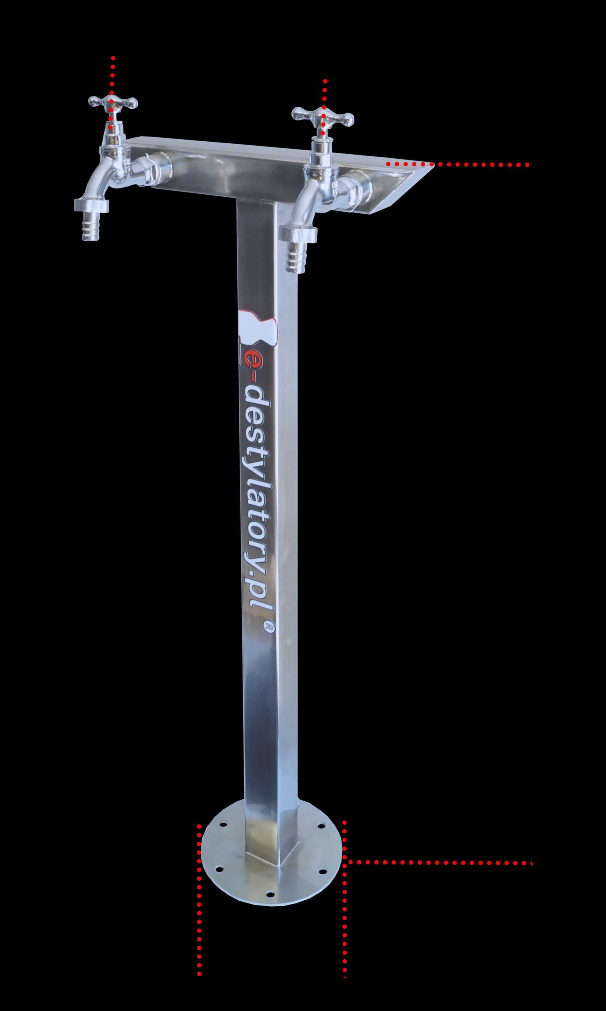 Hydrant Ogrodowy 70cm dwa krany INOX „Kwadrat skośny” dolny dopływ