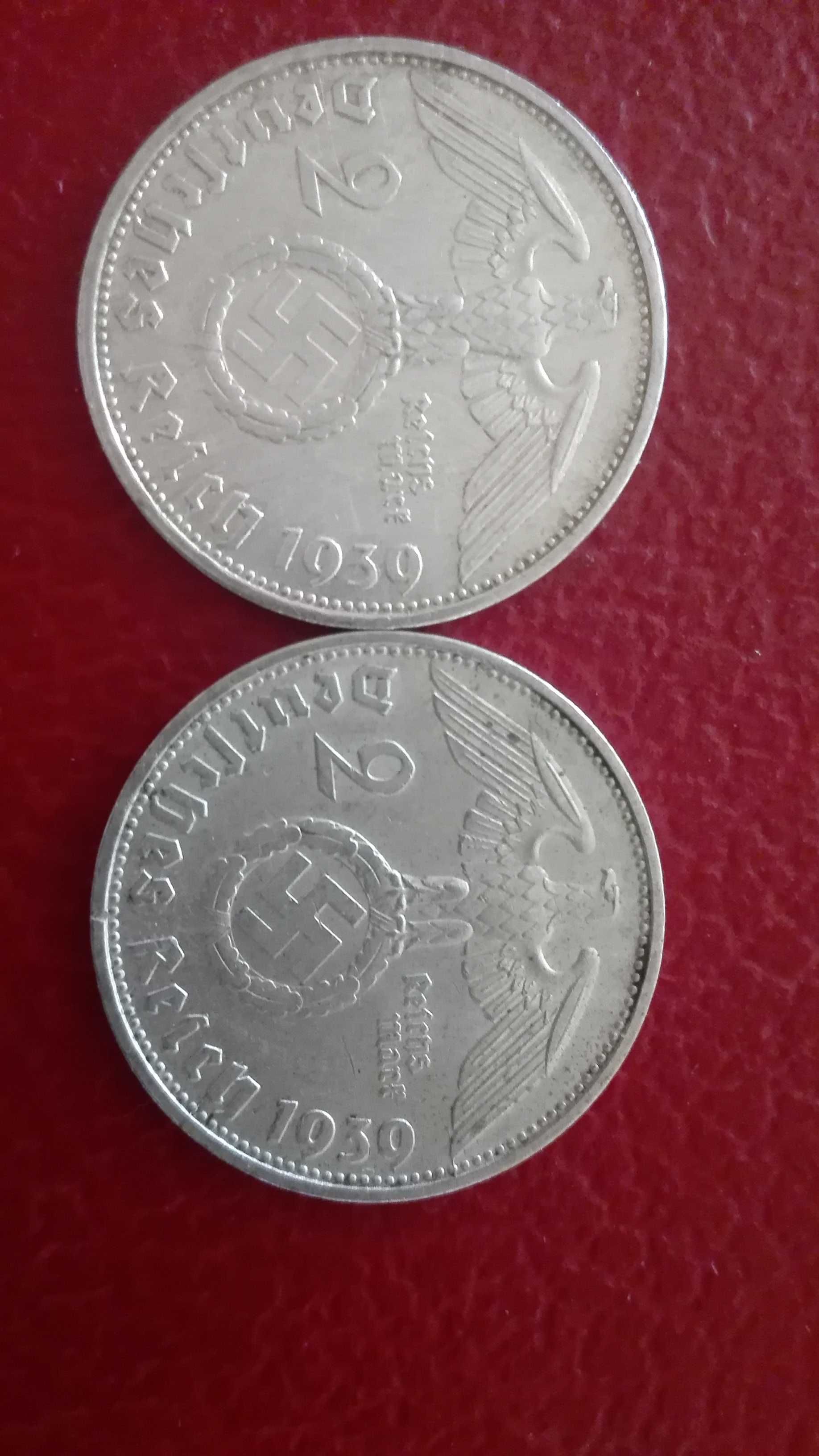 Dwie srebrne monety z 1939 roku