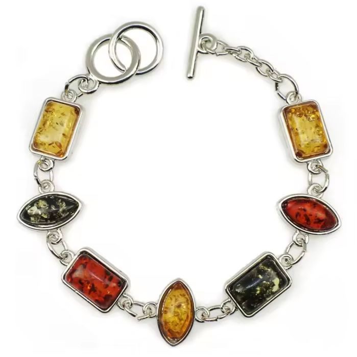 Nowa srebra bransoletka z bursztynem