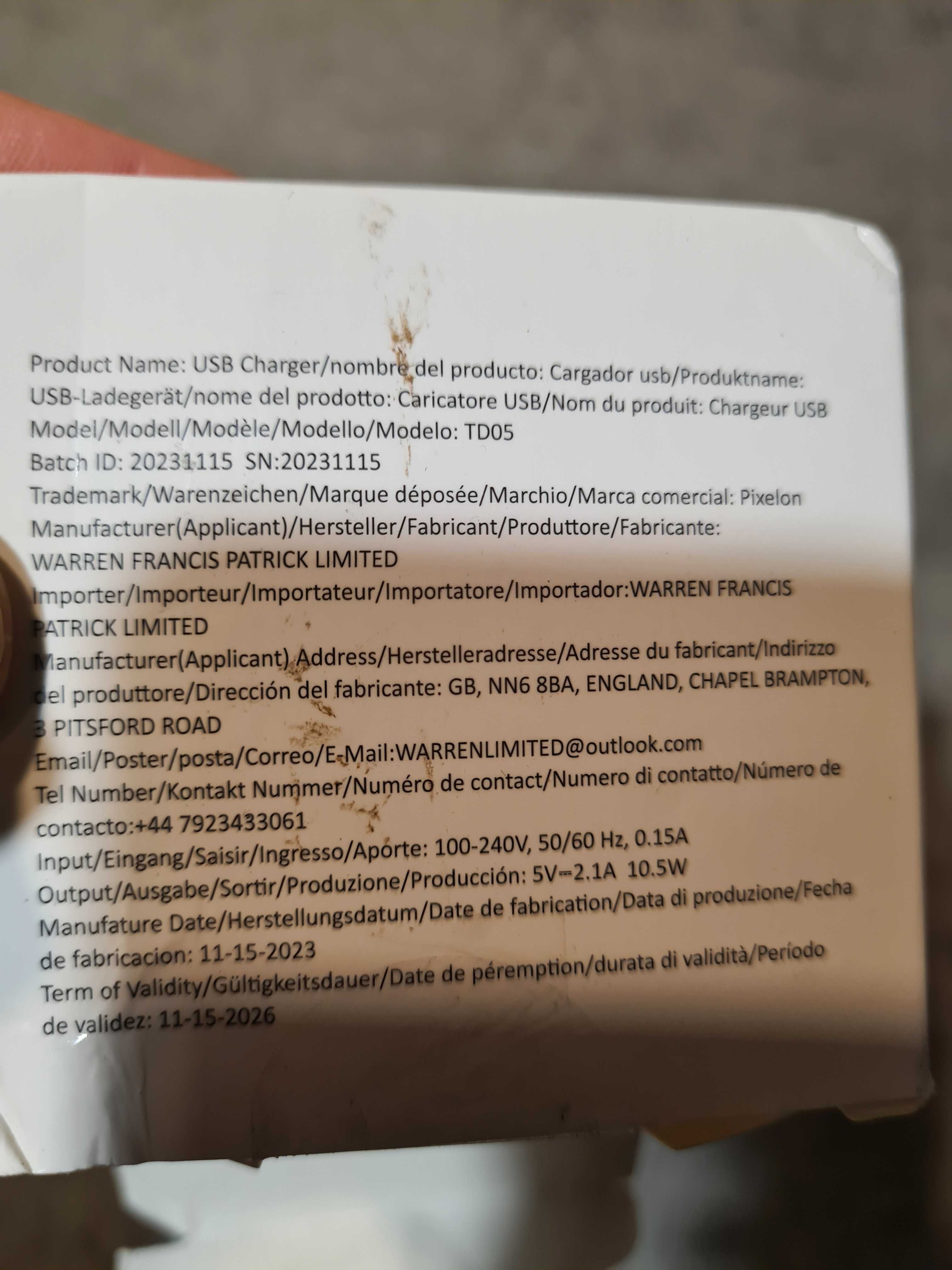 ładowarka wtyczka Brytyjska z przewodem do Apple 2szt 5w max