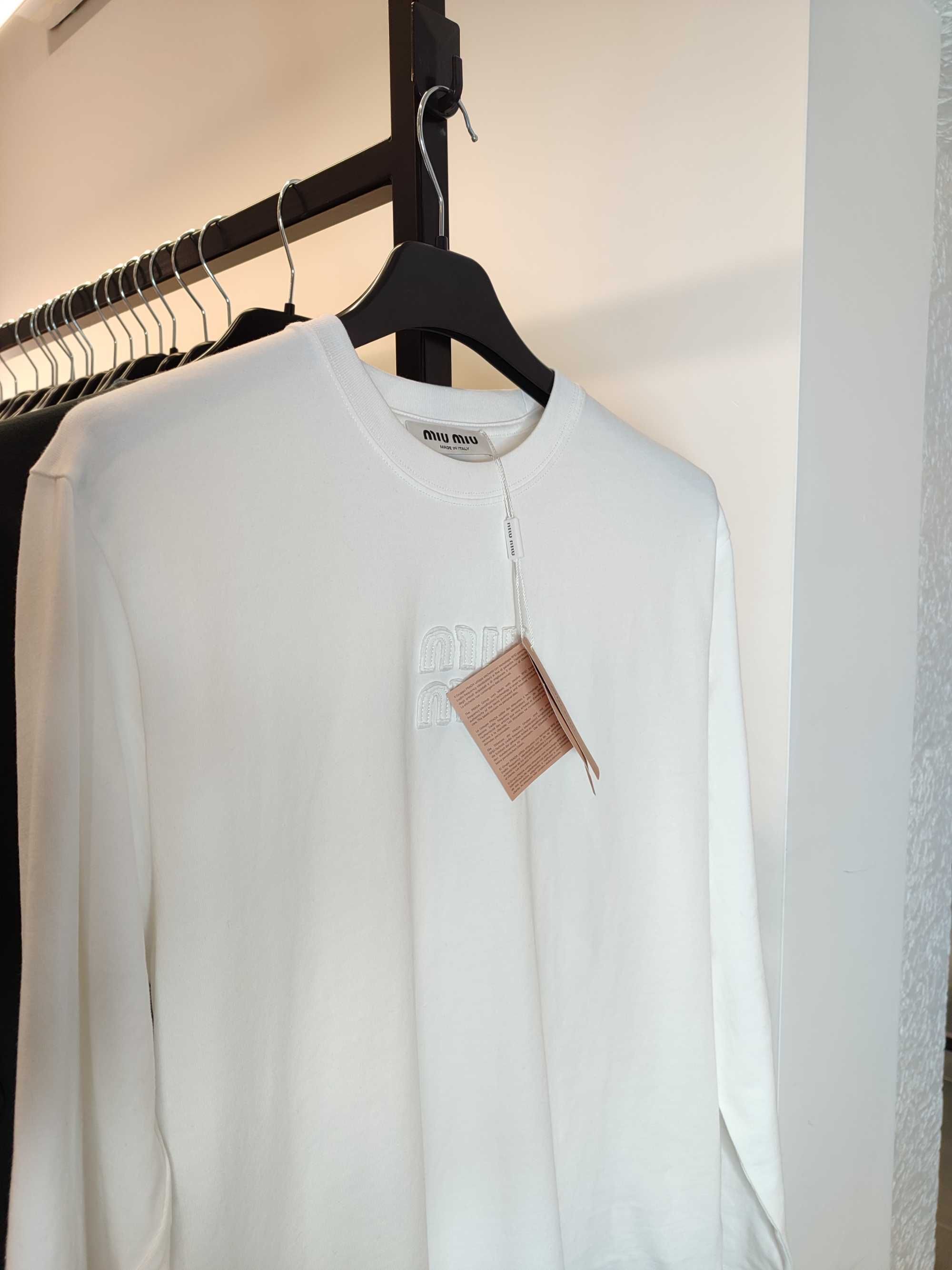 Лонгслів Miu Miu Cotton Long Sleeve With Embroidered Logo White