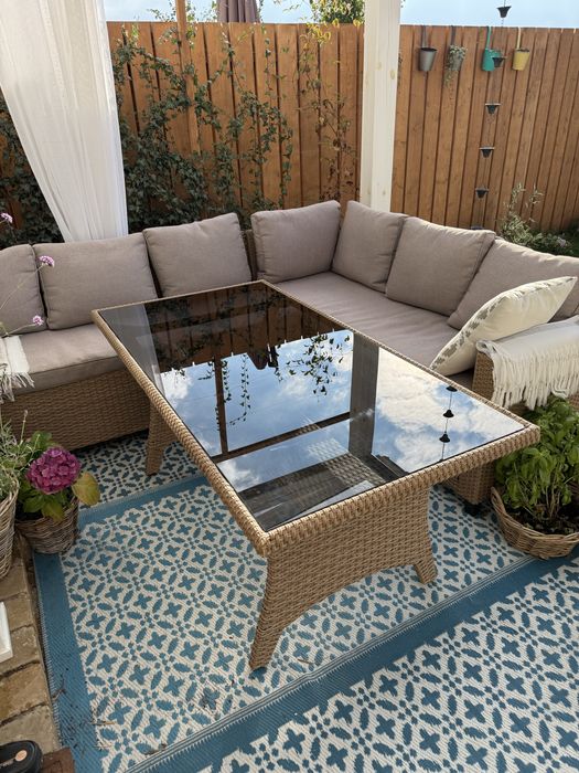 Stół ogrodowy 145x74 technorattan beżowy szkło di volio