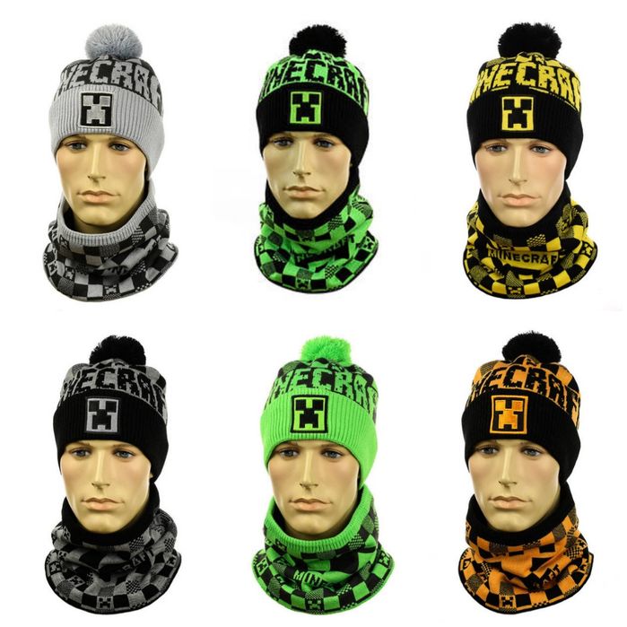 Дитячий осінньо-зимній комплект шапка та баф майнкрафт, роблокс