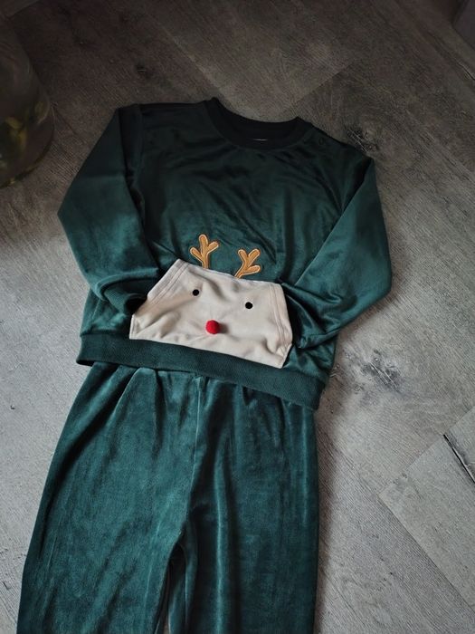 Welurowy komplet dla chłopca #renifer  #butelkowazieleń