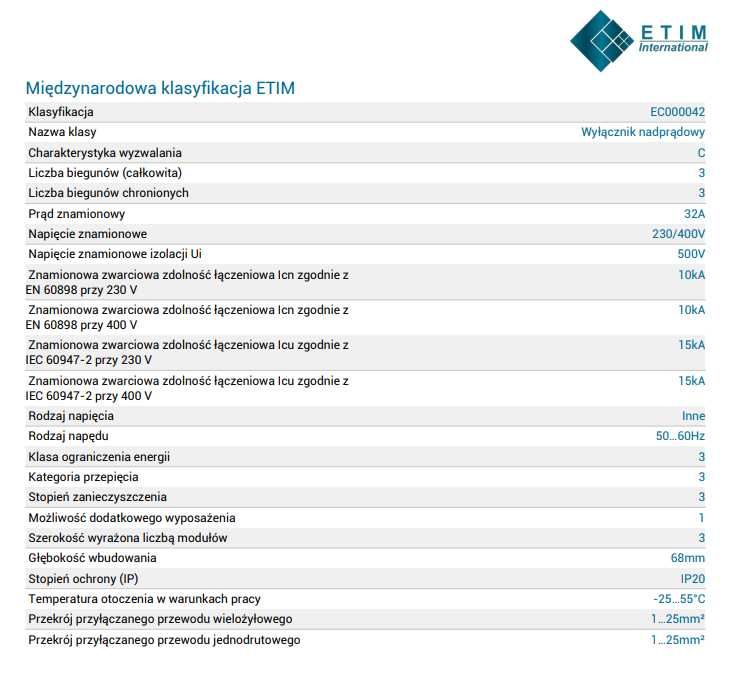 ETI Zabezpieczenie Bezpiecznik Wyłącznik nadprądowy ETIMAT P10 3p C32