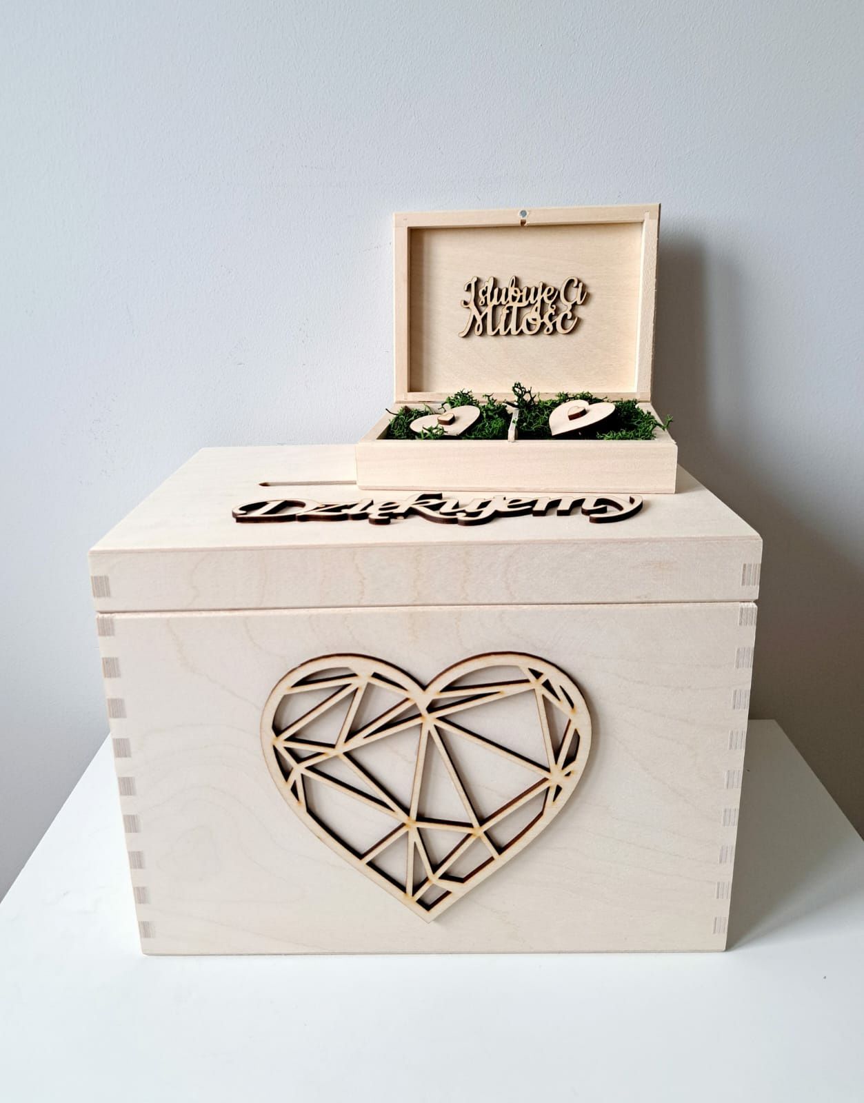 Naturalne drewniane pudełko na koperty i obrączki wesele ślub