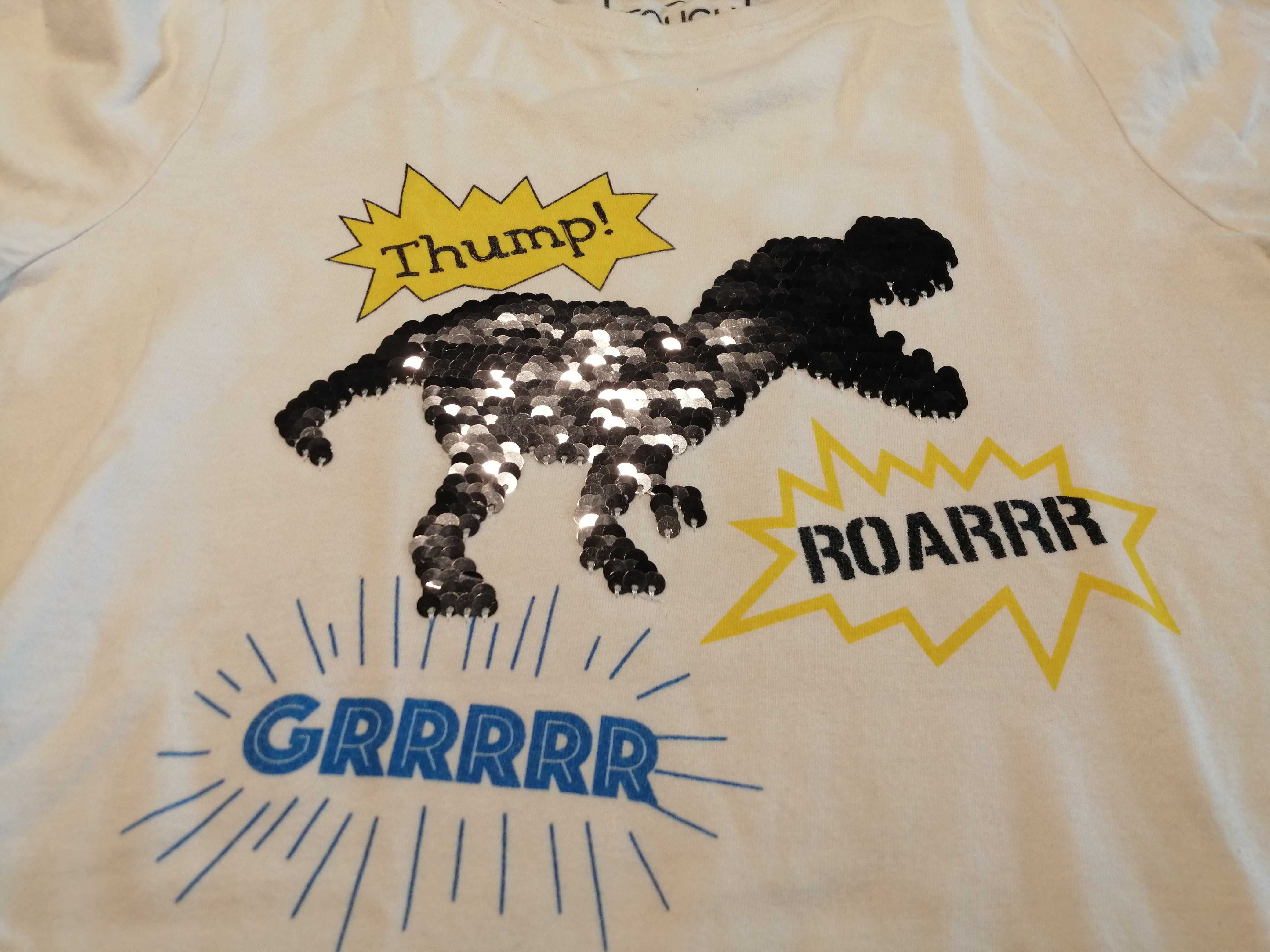 Koszulka, krótki rękaw, T-shirt, dinozaur, cekiny, 116, C&A (Odzież)