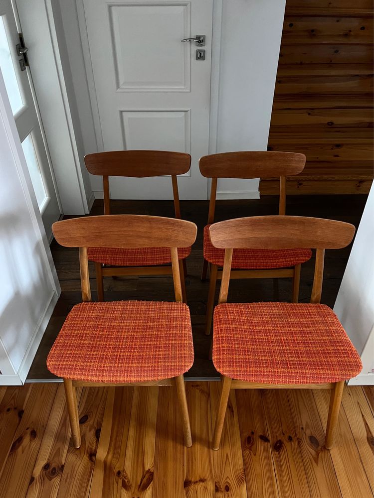 krzesła duńskie farstrup model 210 pomarańcz drewno lata 60 vintage