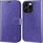 Ocase etui skórzane z klapką do iPhone 16 Pro portfel stojak fioletowe
