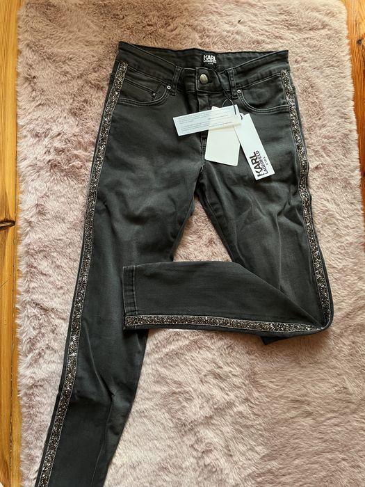 Karl Lagerfeld spodnie jeansowe dżinsy z cyrkoniami r XXS xs slim fit
