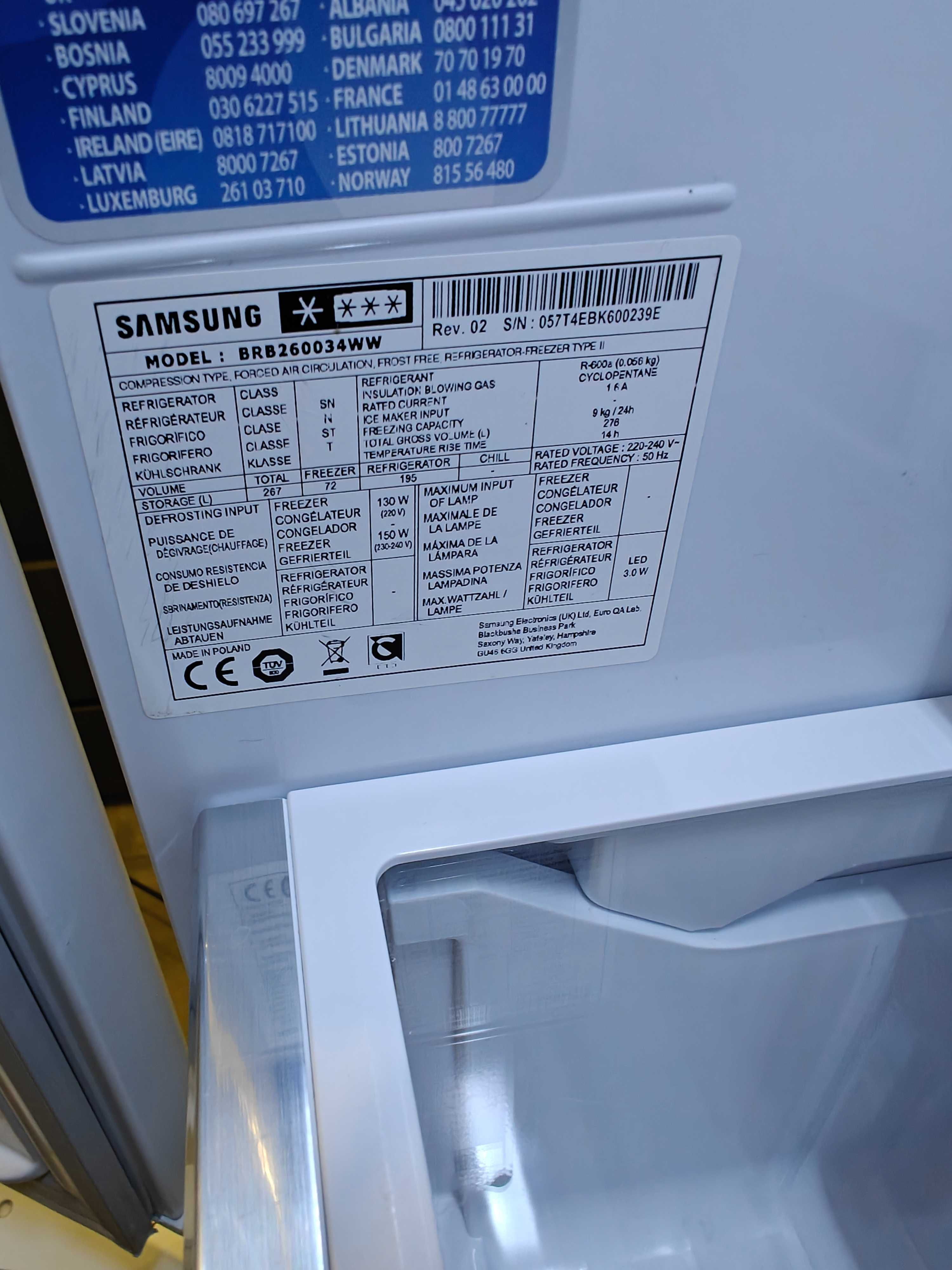 Lodówka do zabudowy Samsung BRB260034WW lodówko-zamrażarka 267+72litry