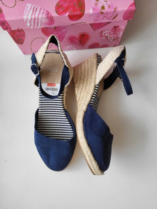 Buty espadryle sandały marynarskie granatowe na koturnie M&S 37
