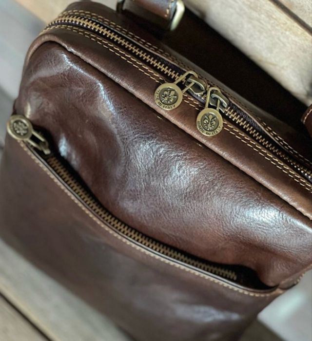 чоловіча сумка шкіряна коричнева чорна італійська Мужская сумка мессен