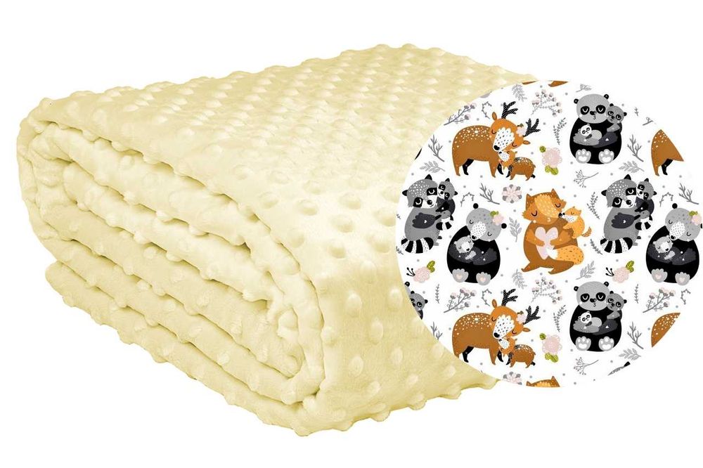 2w1 Dziecięca Narzuta Łóżko Koc Bawełna Liski Kremowy Minky 80x160