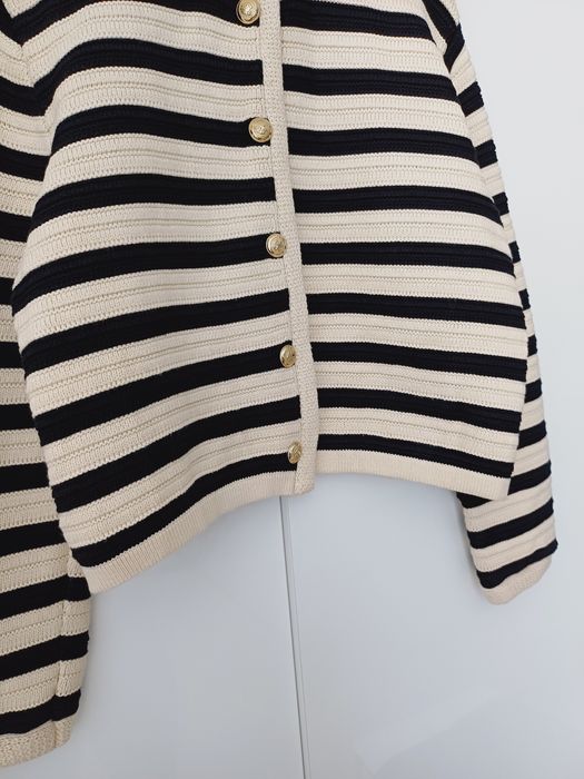 Massimo Dutti kardigan w paski bawełna złote guziki sweter beż czarny