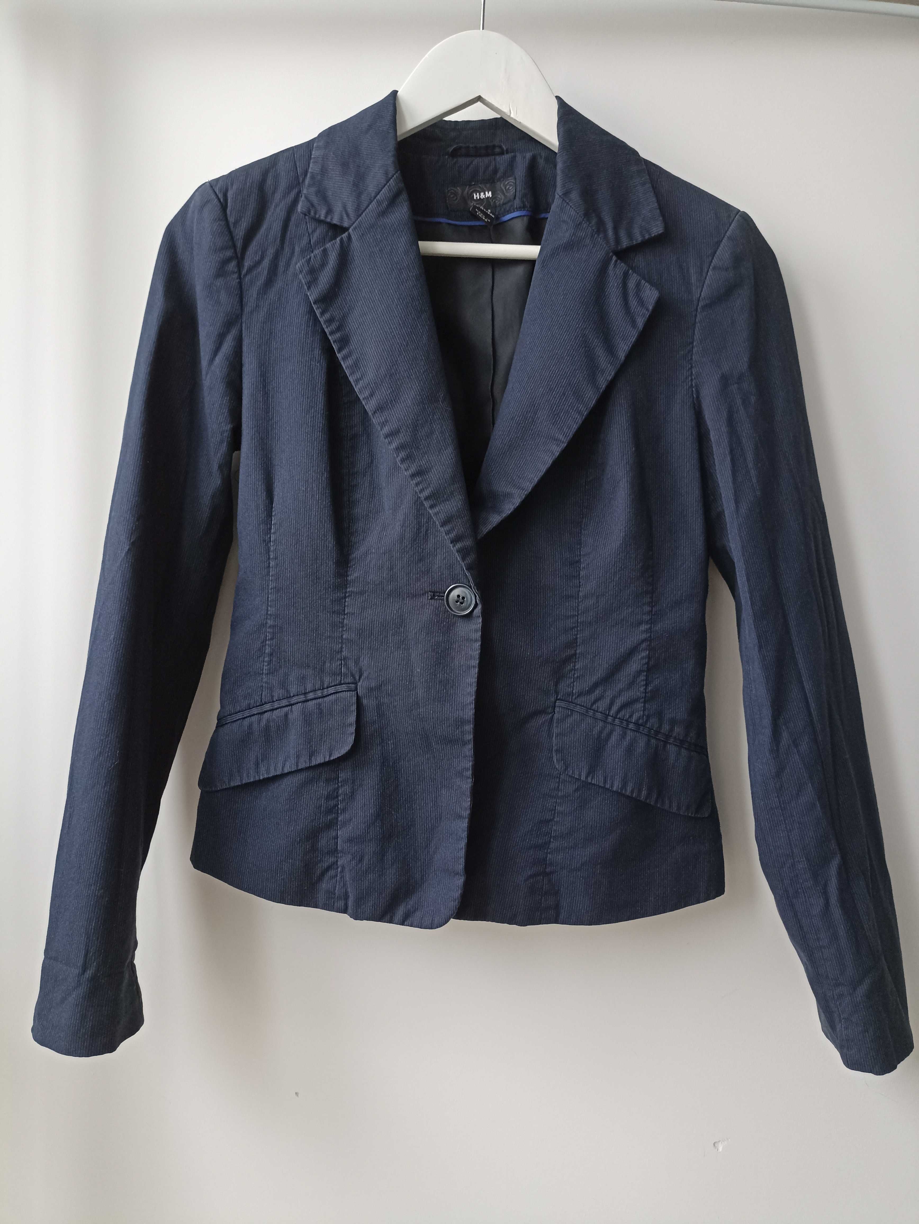 Granatowa marynarka H&M 36 S w paski bawełna