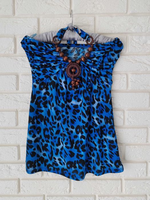 Wiązana bluzka panterka New Yorker kobaltowa niebieska chabrowa boho