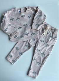 Petit Bateau Bluza spodnie dres komplet  z moltonu z wzorem kwiatów
