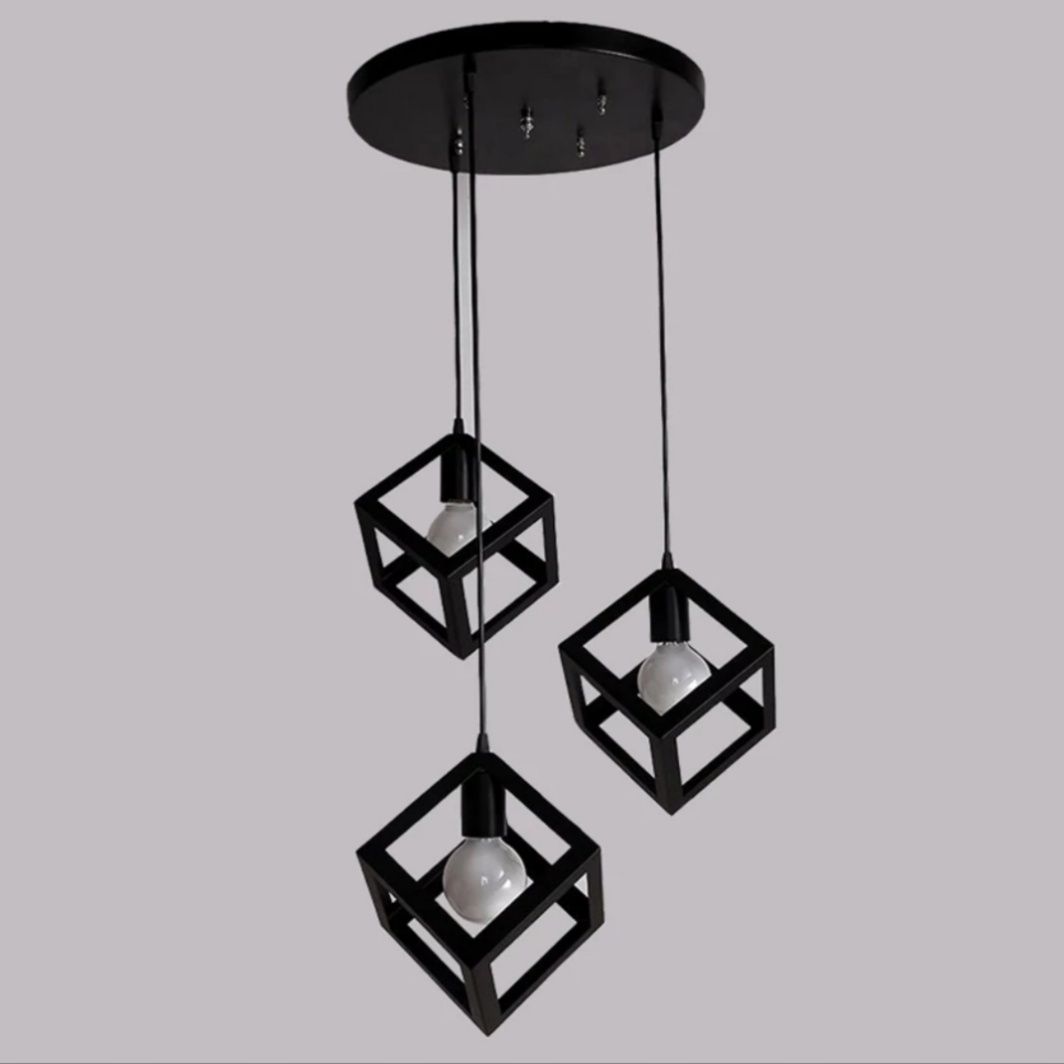 Люстра на три лампочки куб пирамида лофт хайтек минимализм