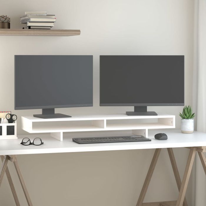 Vidaxl Podstawka Na Monitor, Biała, 100X27X14 Cm, Lite Drewno Sosnowe