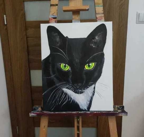Czarny kot obraz na płótnie