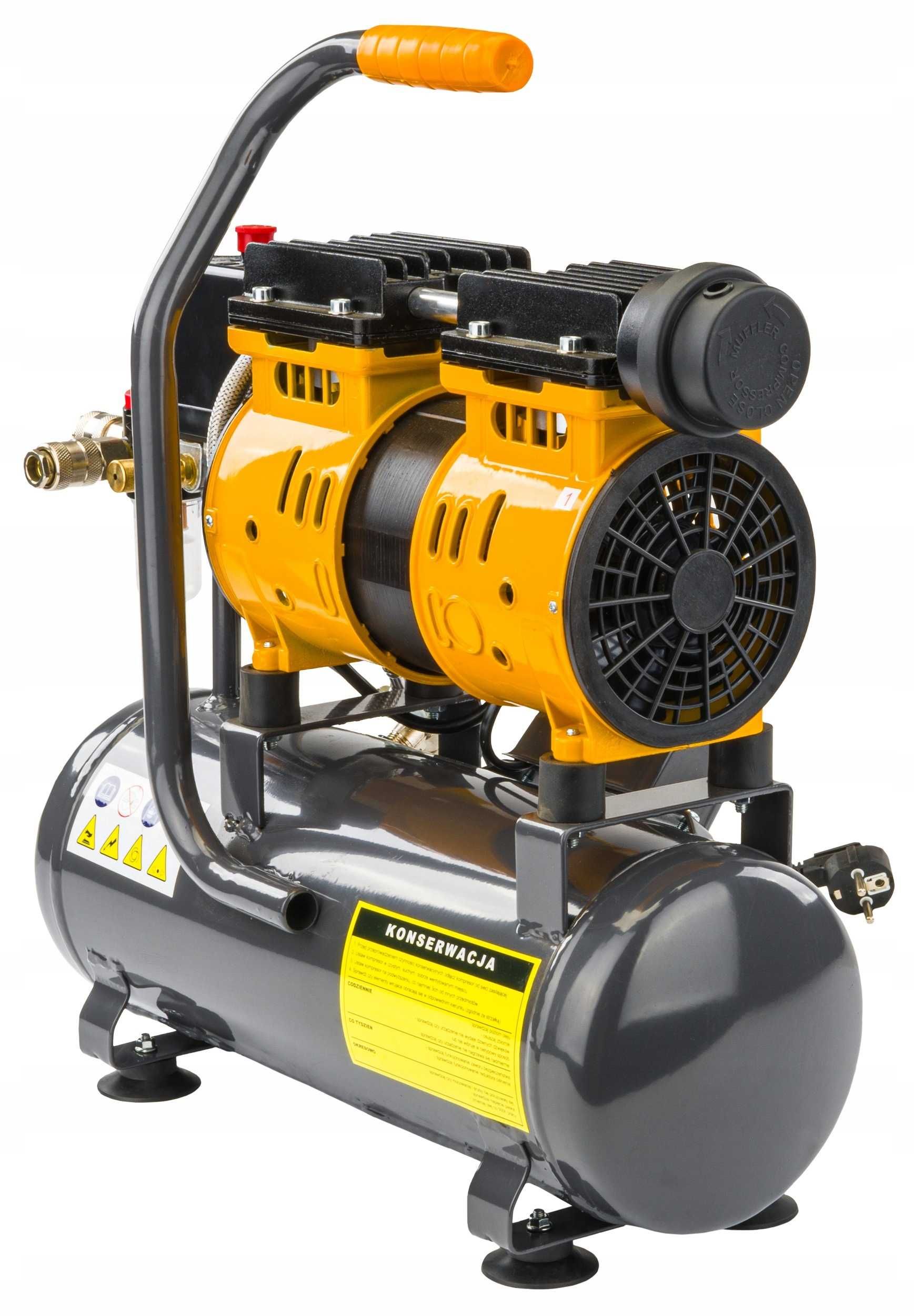 Kompresor bezolejowy 6l sprężarka 8 bar 150l/min 230v cichy 59db