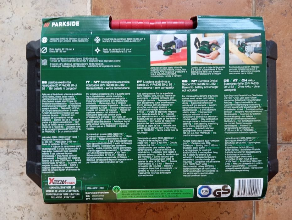 Lixadora excêntrica a bateria 20v Parkside