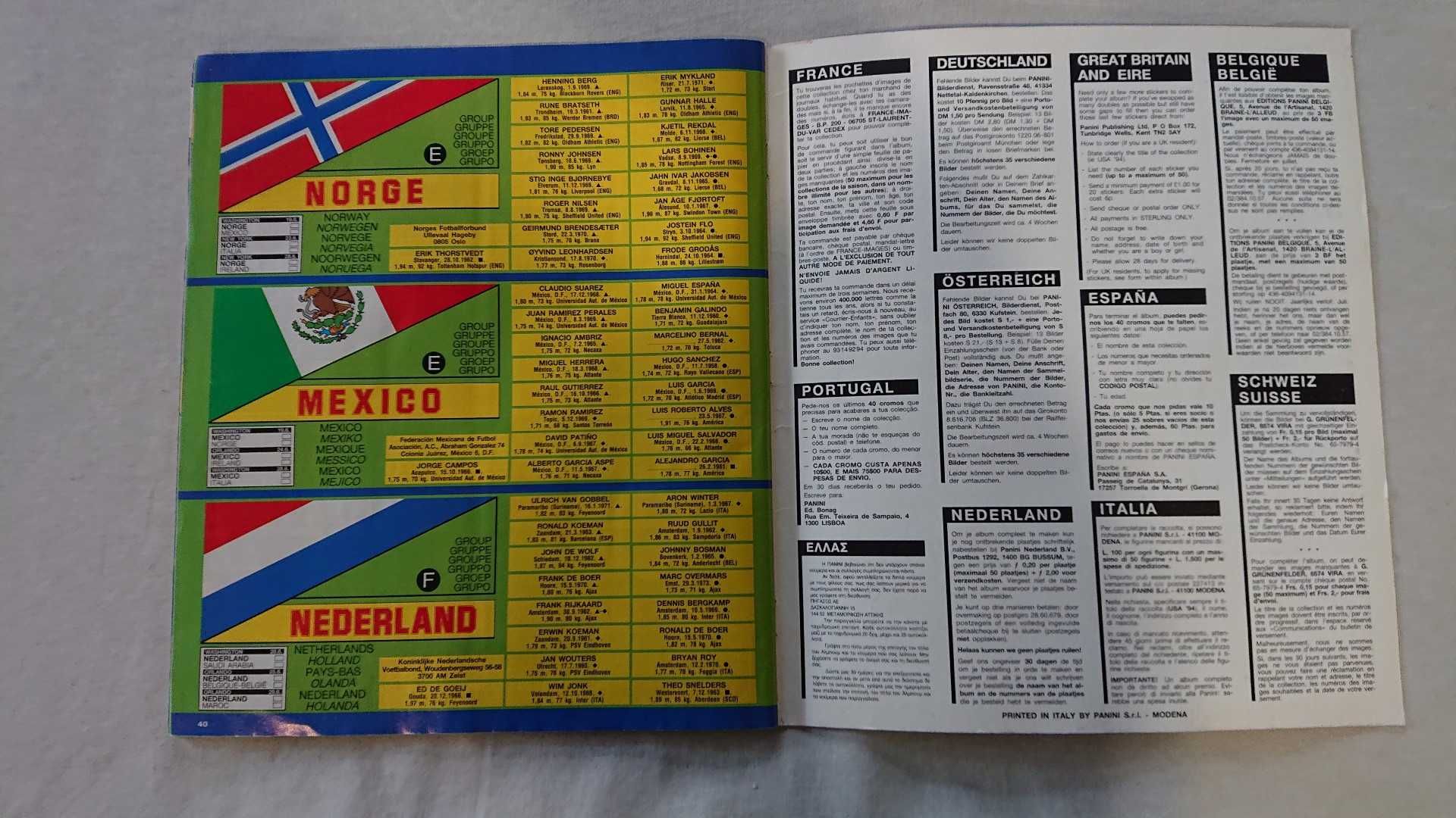 Caderneta USA 94 - Panini (versão alemã)