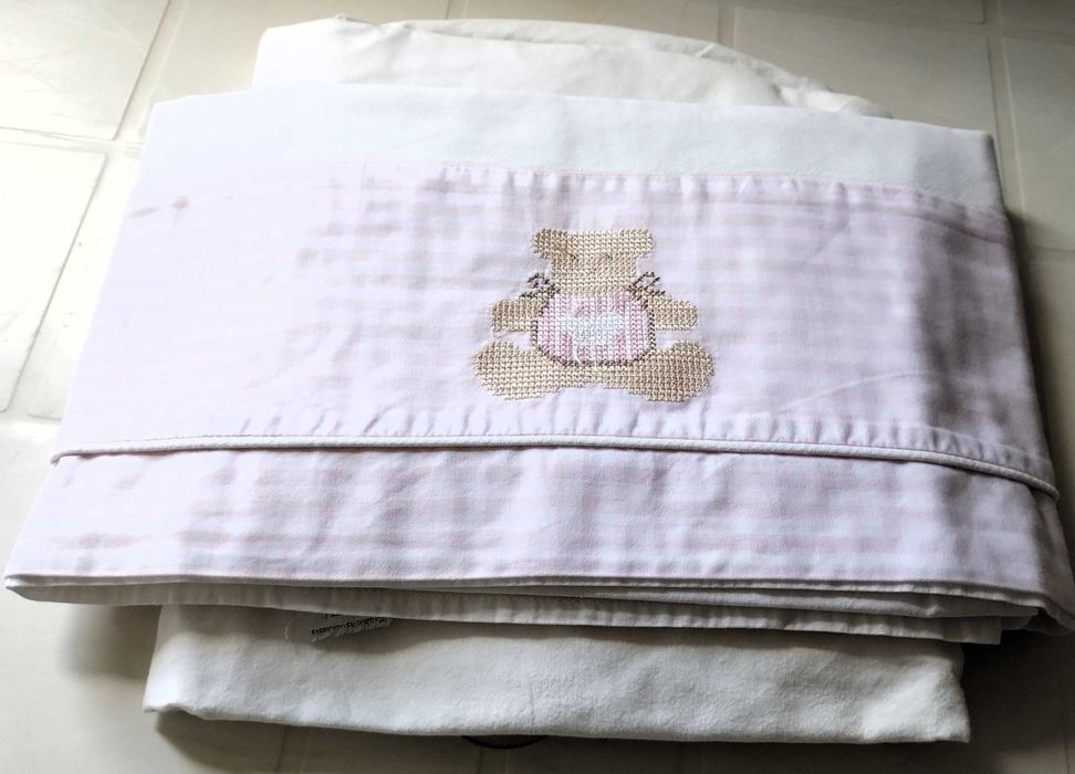 Conjunto Berço Cama Grades Edredão Capa Almofada Lençois 6 Peças