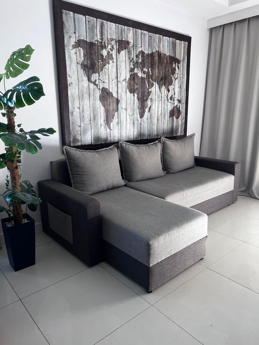 Dowoz szary Naroznik sofa kanapa wypoczynek funkcją spania łóżko
