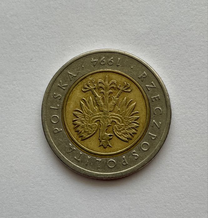Moneta 5 zł 1994 r. odwrotka destrukt menniczy