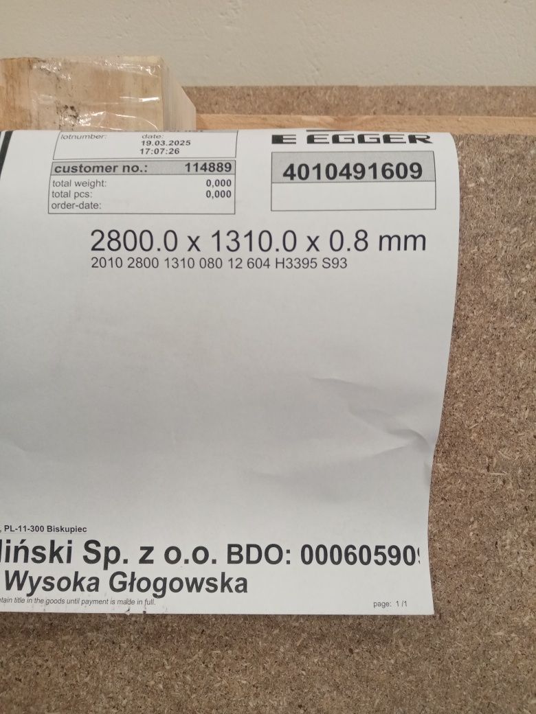Laminat Egger H3395 Wymiar 2.8m *38cm1 cm.