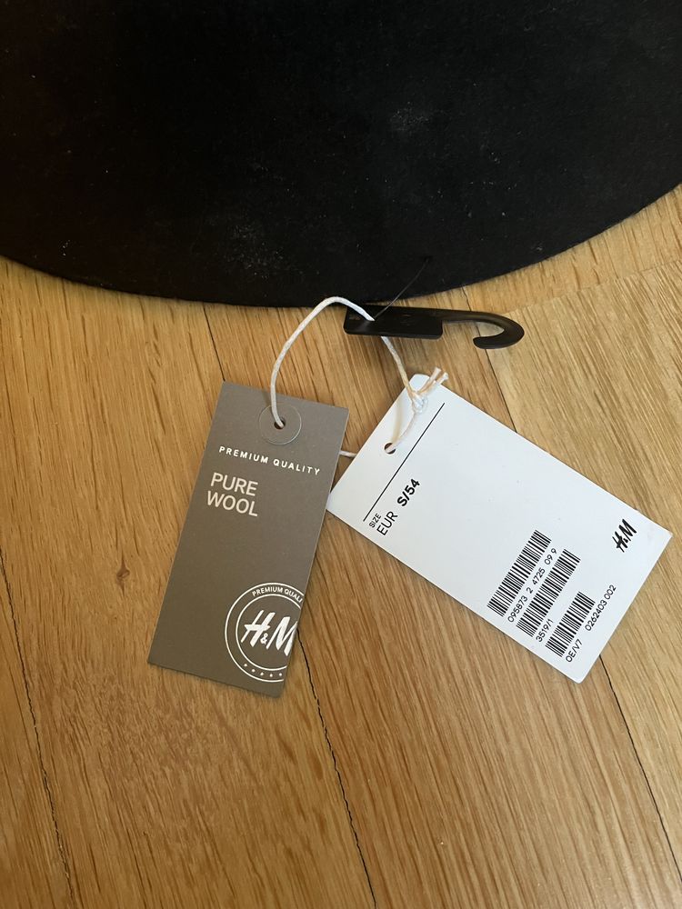 H&M czarny kapelusz wełniany wełna S 54
