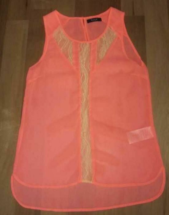 Vila, cienka neonowa bluzka z koronką, tunika S, 36, stan idealny