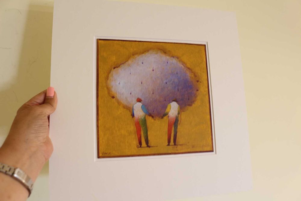 Pintura Alfredo Luz Acrílico s/ Cartão Nuvem Amarelo 20x20 cm mancha