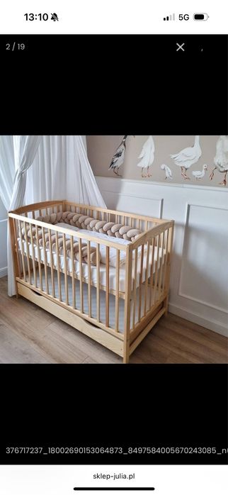 Łóżeczko dziecięce drewniane z szufladą